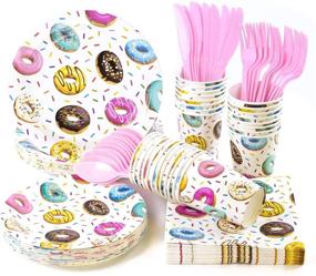 img 4 attached to 🍩 Donut Party Supplies - Complete Tableware Set for Baby Shower, Birthday, Bridal Shower, Tea Party - Serves 24 - 168 Pieces