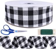 🎄 winlyn 50 yards black and white buffalo check plaid wired ribbon gingham ribbon 2.5-inch width for christmas tree, wreath, gift wrapping, bows, crafts, floral arrangement, festive farmhouse party decoration logo