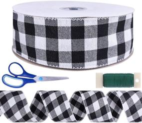 img 3 attached to 🎄 Winlyn 50 Yards Black and White Buffalo Check Plaid Wired Ribbon Gingham Ribbon 2.5-inch Width for Christmas Tree, Wreath, Gift Wrapping, Bows, Crafts, Floral Arrangement, Festive Farmhouse Party Decoration