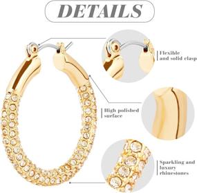 img 2 attached to 💫 Funky Hypoallergenic Luxury Gold Hoop Earrings with Rhinestone Detail - 14k Gold Plated Crystal Sparkling Jewelry for Women & Girls