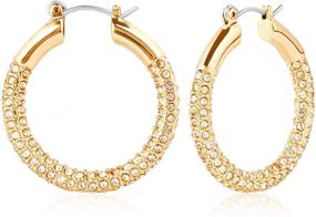 img 4 attached to 💫 Funky Hypoallergenic Luxury Gold Hoop Earrings with Rhinestone Detail - 14k Gold Plated Crystal Sparkling Jewelry for Women & Girls