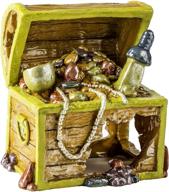 small glofish treasure chest ornament: detailed aquarium decor, fish hideaway logo