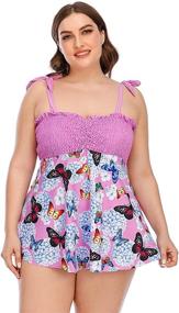 img 1 attached to Wellwits Elastic Butterfly Tankini Swimsuit