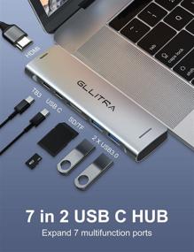 img 3 attached to 🔌 GLLITRA USB C Hub - 7 in 2 MacBook Pro USB Adapter with 4K HDMI, Thunderbolt 3, SD/TF, USB 3.0 & USB C Female