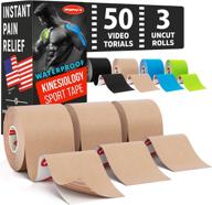 💧 waterproof kinesiology tape: 3 uncut rolls for immediate pain relief - 16.4ft kinetic tape + 50 video guides логотип