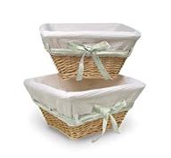 natural wicker nursery baskets with white liners and four ribbons (set of 2): perfect storage solution for baby essentials logo