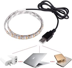 img 2 attached to ONEVER Flexible LED Strip Lights: USB Powered for TV, Desktop, Laptop, Home & Kitchen Decorative Lighting - SMD 3528, 100cm Warm White