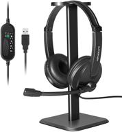 kithouse usb headset headphone with mic: ideal for computer, laptop, and call center office work, noise cancelling + headset stand included logo