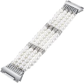 img 2 attached to 💎 Fashionable Pearl Beaded Bling Crystal Elastic Replacement Band for Fitbit Ionic Smart Watch - Designed for Women