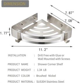 img 1 attached to 🚿 BESy Adhesive Bathroom Shower Corner Shelf: Versatile 1 Tier Caddy with Hooks for Drill Free Installation and No Damage Stainless Steel Design - Triangle Shape, Brushed Nickel Finish