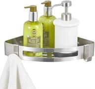 🚿 besy adhesive bathroom shower corner shelf: versatile 1 tier caddy with hooks for drill free installation and no damage stainless steel design - triangle shape, brushed nickel finish logo