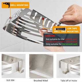 img 3 attached to 🚿 BESy Adhesive Bathroom Shower Corner Shelf: Versatile 1 Tier Caddy with Hooks for Drill Free Installation and No Damage Stainless Steel Design - Triangle Shape, Brushed Nickel Finish