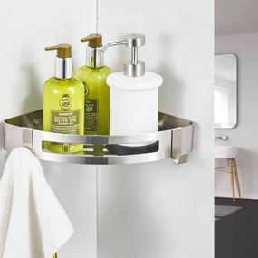 img 2 attached to 🚿 BESy Adhesive Bathroom Shower Corner Shelf: Versatile 1 Tier Caddy with Hooks for Drill Free Installation and No Damage Stainless Steel Design - Triangle Shape, Brushed Nickel Finish