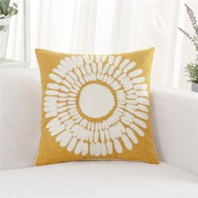 img 3 attached to 🌻 Yellow Decorative Throw Pillow Covers 18x18 Inch - HWY 50 | Couch Bedroom Indoor Bed | Embroidered Square Cushion Cover | Farmhouse Accent with Modern Big Sunflower Pattern | Single Piece