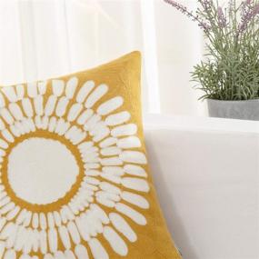 img 1 attached to 🌻 Yellow Decorative Throw Pillow Covers 18x18 Inch - HWY 50 | Couch Bedroom Indoor Bed | Embroidered Square Cushion Cover | Farmhouse Accent with Modern Big Sunflower Pattern | Single Piece