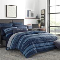 🛏️ nautica longpoint collection: queen size striped comforter set, 100% cotton cozy & soft, durable & breathable bedding in blue - matching shams included (3-piece) logo