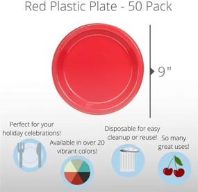 img 3 attached to 🍽️ Premium 9 Inch Red Plastic Plates: Disposable, Solid Color - 50 Count