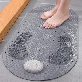 img 4 attached to 🚿 32 X 16 inch Shower Foot Scrubber Mat: Natural Pumice Stone, Oval Shape, Anti-Slip, Massaging with Suction Cups, Drain Holes - Non-Slip Exfoliating Feet Scrub Massage Bath Tub Mat