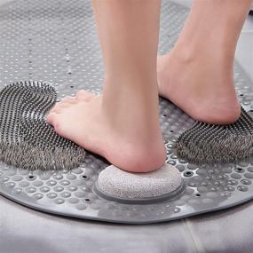 img 2 attached to 🚿 32 X 16 inch Shower Foot Scrubber Mat: Natural Pumice Stone, Oval Shape, Anti-Slip, Massaging with Suction Cups, Drain Holes - Non-Slip Exfoliating Feet Scrub Massage Bath Tub Mat
