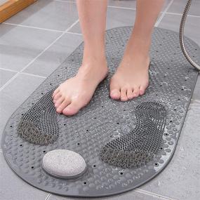 img 1 attached to 🚿 32 X 16 inch Shower Foot Scrubber Mat: Natural Pumice Stone, Oval Shape, Anti-Slip, Massaging with Suction Cups, Drain Holes - Non-Slip Exfoliating Feet Scrub Massage Bath Tub Mat