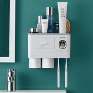 🏢 grey wall mounted toothbrush holder with automatic toothpaste dispenser, magnetic cups and drawer organizer - space saver for bathroom-countertop logo