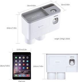 img 3 attached to 🏢 Grey Wall Mounted Toothbrush Holder with Automatic Toothpaste Dispenser, Magnetic Cups and Drawer Organizer - Space Saver for Bathroom-Countertop