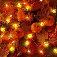 🍁 10-foot pumpkin maple leaf garland string lights: battery operated fall thanksgiving decorations with 30 leds for indoor home fireplace mantel - autumn holiday lighted garland логотип