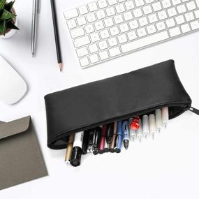 img 2 attached to 🖋️ ProCase 2 Pack Pencil Bag Pen Case - Large Capacity Student Stationery Pouch Zipper Closure - Soft PU Leather Pencil Pouch for School Supplies - Black