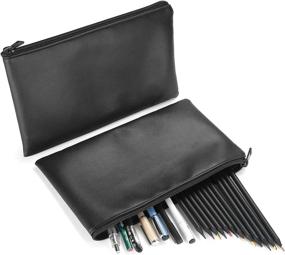img 4 attached to 🖋️ ProCase 2 Pack Pencil Bag Pen Case - Large Capacity Student Stationery Pouch Zipper Closure - Soft PU Leather Pencil Pouch for School Supplies - Black