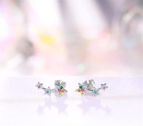 img 2 attached to Elevate Your Style with Qings 925 Sterling Silver Stars Earrings: Sparkling Cubic Zirconia Climbers for Women and Girls - Hypoallergenic and Gift Boxed