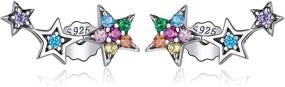 img 4 attached to Elevate Your Style with Qings 925 Sterling Silver Stars Earrings: Sparkling Cubic Zirconia Climbers for Women and Girls - Hypoallergenic and Gift Boxed