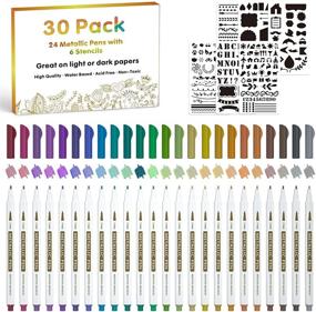 img 4 attached to 🎨 Vibrant 30 Pack Metallic Marker Pens by Lineon: Fine Tip Paint Pens & Stencils for DIY Craft, Rock Art, Card Making, and More!