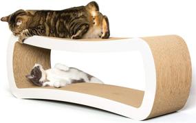img 4 attached to 🐱 PetFusion Jumbo Cat Scratcher Lounge, White - 39 x 11 x 14 inch (LWH), 4 Cardboard Scratching Surfaces & 2 Levels - Scratch, Play, Perch, & Hide - 100% Recyclable Cardboard Cat Lounge with 1 Year Warranty
