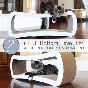 img 1 attached to 🐱 PetFusion Jumbo Cat Scratcher Lounge, White - 39 x 11 x 14 inch (LWH), 4 Cardboard Scratching Surfaces & 2 Levels - Scratch, Play, Perch, & Hide - 100% Recyclable Cardboard Cat Lounge with 1 Year Warranty