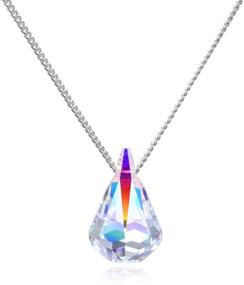 img 4 attached to Savlano 14K White Gold Plated Aurora Borealis Necklace: Stunning Drop-Cut Pendant Chain for Women & Girls