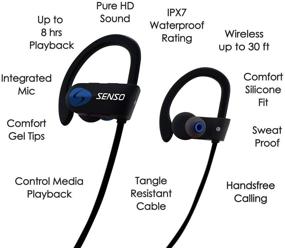 img 1 attached to 🎧 SENSO Bluetooth Headphones: IPX7 Waterproof Wireless Sports Earphones with Mic, HD Stereo Sweatproof Earbuds for Gym Running, 8 Hour Battery Life, Noise Cancelling Headsets (Black Blue)