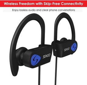 img 2 attached to 🎧 SENSO Bluetooth Headphones: IPX7 Waterproof Wireless Sports Earphones with Mic, HD Stereo Sweatproof Earbuds for Gym Running, 8 Hour Battery Life, Noise Cancelling Headsets (Black Blue)