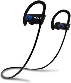 img 4 attached to 🎧 SENSO Bluetooth Headphones: IPX7 Waterproof Wireless Sports Earphones with Mic, HD Stereo Sweatproof Earbuds for Gym Running, 8 Hour Battery Life, Noise Cancelling Headsets (Black Blue)