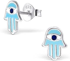 img 1 attached to 925 Sterling Silver Hamsa Evil Eye Tiny Stud Earrings with Posts