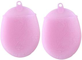 img 4 attached to MUYDZ Dishwasher Pot Brush Kitchen Silicone Multifunctional Cleaning Brush Pack of 2 - Food-Grade, Pink Color