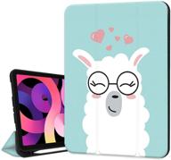 hepix llama case for new ipad air 4th gen 2020 - 10.9 inch, pencil 🦙 holder, auto sleep/wake, trifold smart shell stand, protective cover with wireless charging - blue cartoon alpaca design logo