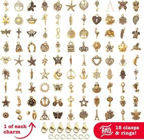 img 3 attached to 🔐 Incraftables Gold Charms 100pcs + 15pcs Clasps & Rings: Perfect Antique Metal Pendants for DIY Bracelets, Keychains, and Jewelry Making. Bulk Assorted Charm Set for Bangle & Crafting Supplies!