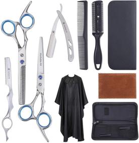 img 4 attached to Marhaba AS 10-Piece Professional Haircutting Scissors Kit for Men and Women - Hair Shears for Home and Salon with Stainless Steel Blades, Cape, and Feather Razor