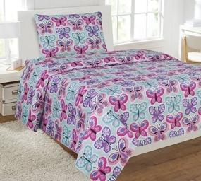 img 1 attached to 🦋 Blue/Turquoise Purple Lavender Butterfly Girls/Teens/Adults Sheet Set - New Twin Size