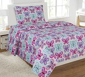 img 3 attached to 🦋 Blue/Turquoise Purple Lavender Butterfly Girls/Teens/Adults Sheet Set - New Twin Size