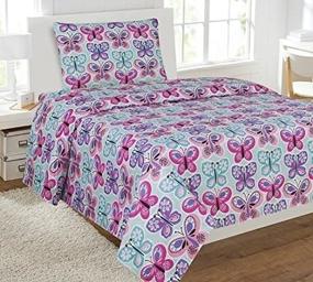 img 2 attached to 🦋 Blue/Turquoise Purple Lavender Butterfly Girls/Teens/Adults Sheet Set - New Twin Size