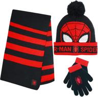 warm marvel spider-man kid’s winter hat snow gloves and scarf set for boys and toddlers - 3 pc marvelous pom-pom beanie with accessories logo