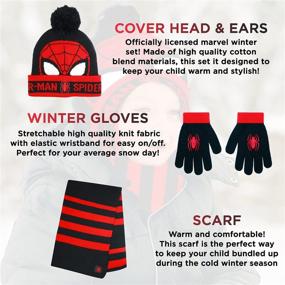 img 3 attached to Warm Marvel Spider-Man Kid’s Winter Hat Snow Gloves and Scarf Set for Boys and Toddlers - 3 Pc Marvelous Pom-Pom Beanie with Accessories