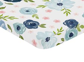 img 2 attached to Navy Blue and Pink Watercolor Floral Fitted Mini Crib Sheet for Baby Nursery - Suitable for Portable Crib or Pack and Play - Blush, Green, and White Shabby Chic Rose Flower Design by Sweet Jojo Designs