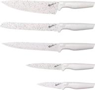 sharp kitchen knife set: o-yaki 5-piece non-stick coated german stainless steel knives with wheat straw composite handles & bonus peeler - off-white rust-proof boxed knife set логотип